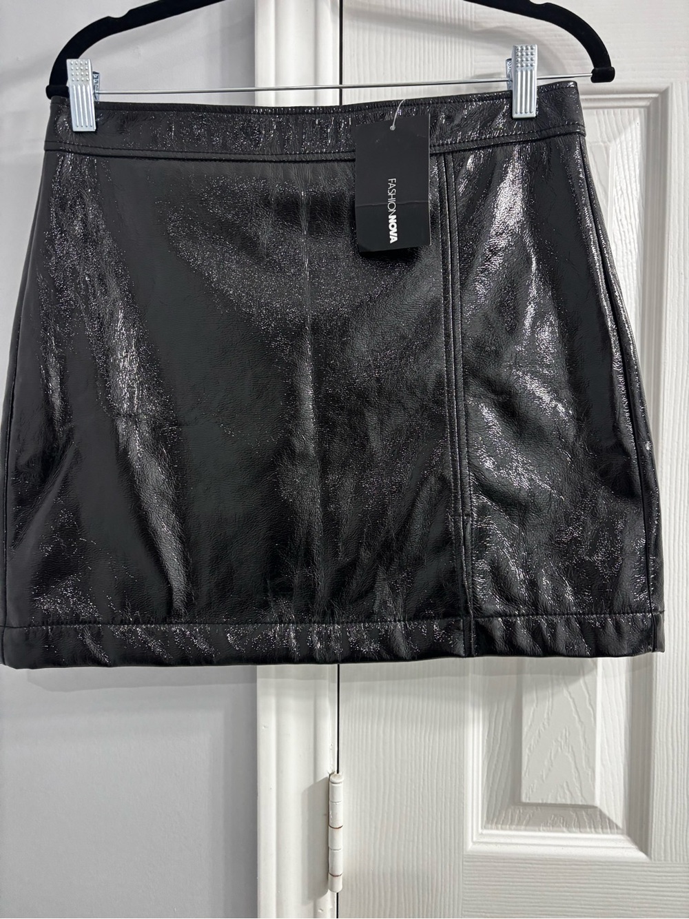 Fashion Nova Black Shiny Faux Leather Mini Skirt